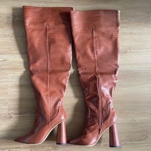 Crocodile material over the knee boots